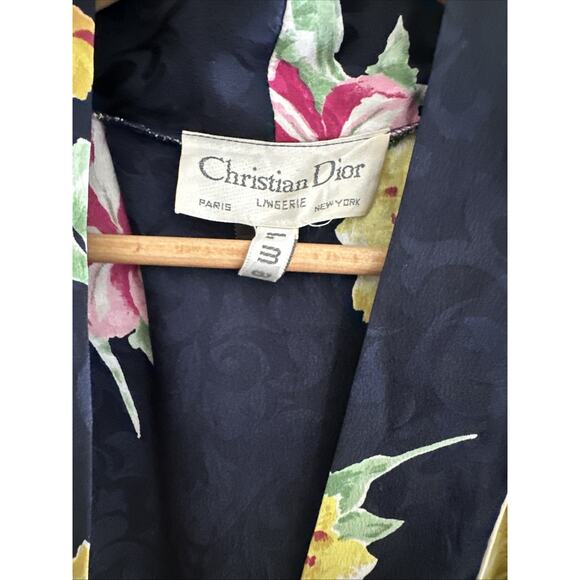 Christian Dior 1size LUXURY HEAVY Kimono Floral Robe in Navy & Yellow SILK STORY - Picture 3 of 9